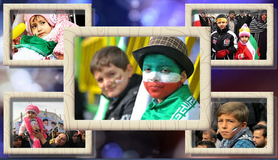 نمایش تصاویر حضور کودکان در راهپیمایی 22 بهمن در برنامه باغ شادونه